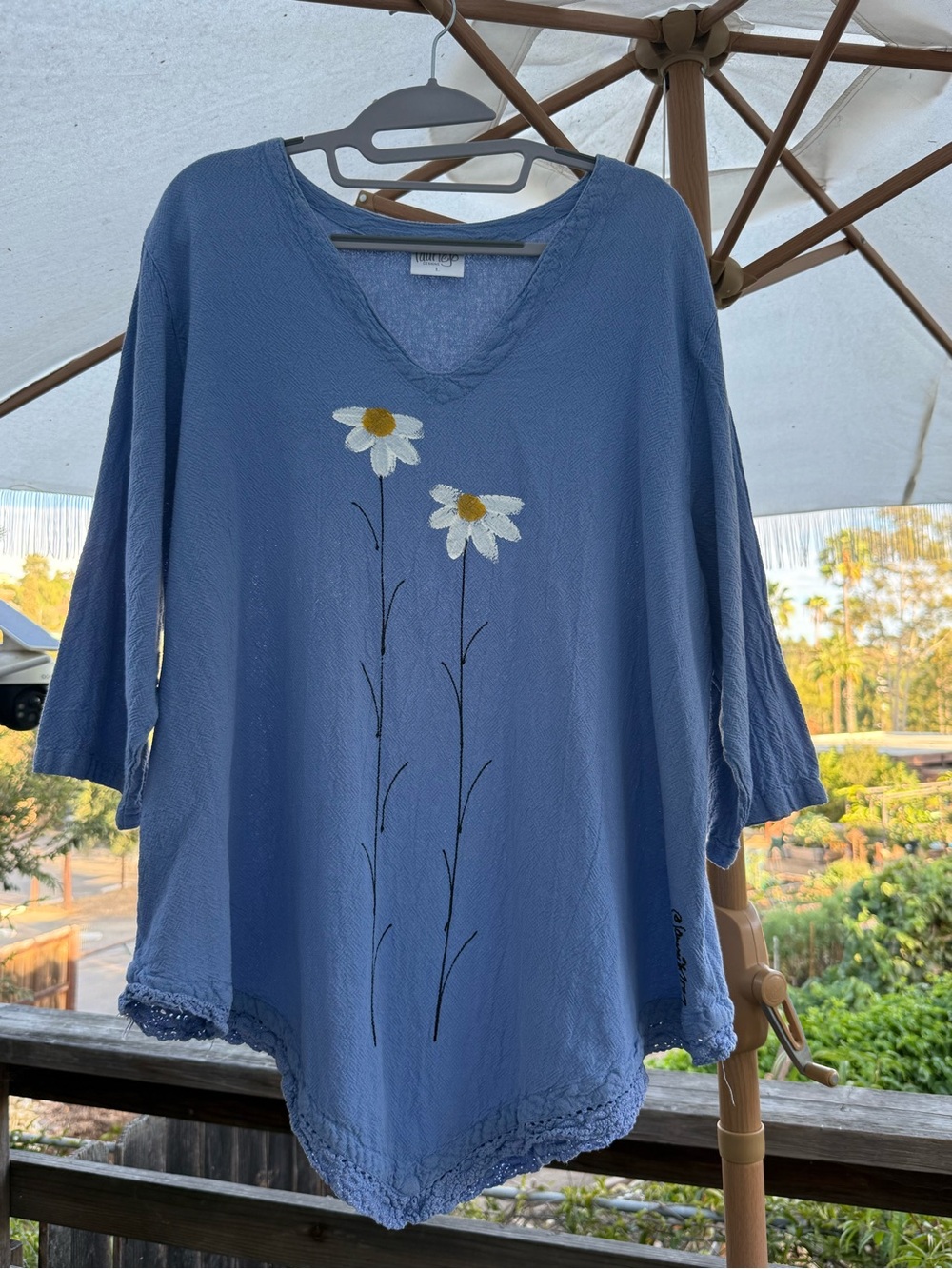 Laurie Jo Designs Hand-Painted Daisy Blue Tunic Shirt